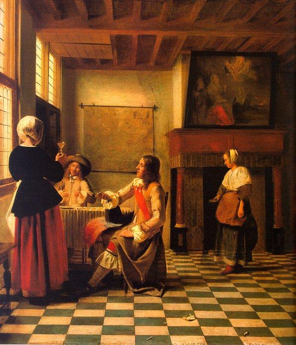 Pieter de Hooch Woman Drinking with Two Men and a Maidservant oil painting image